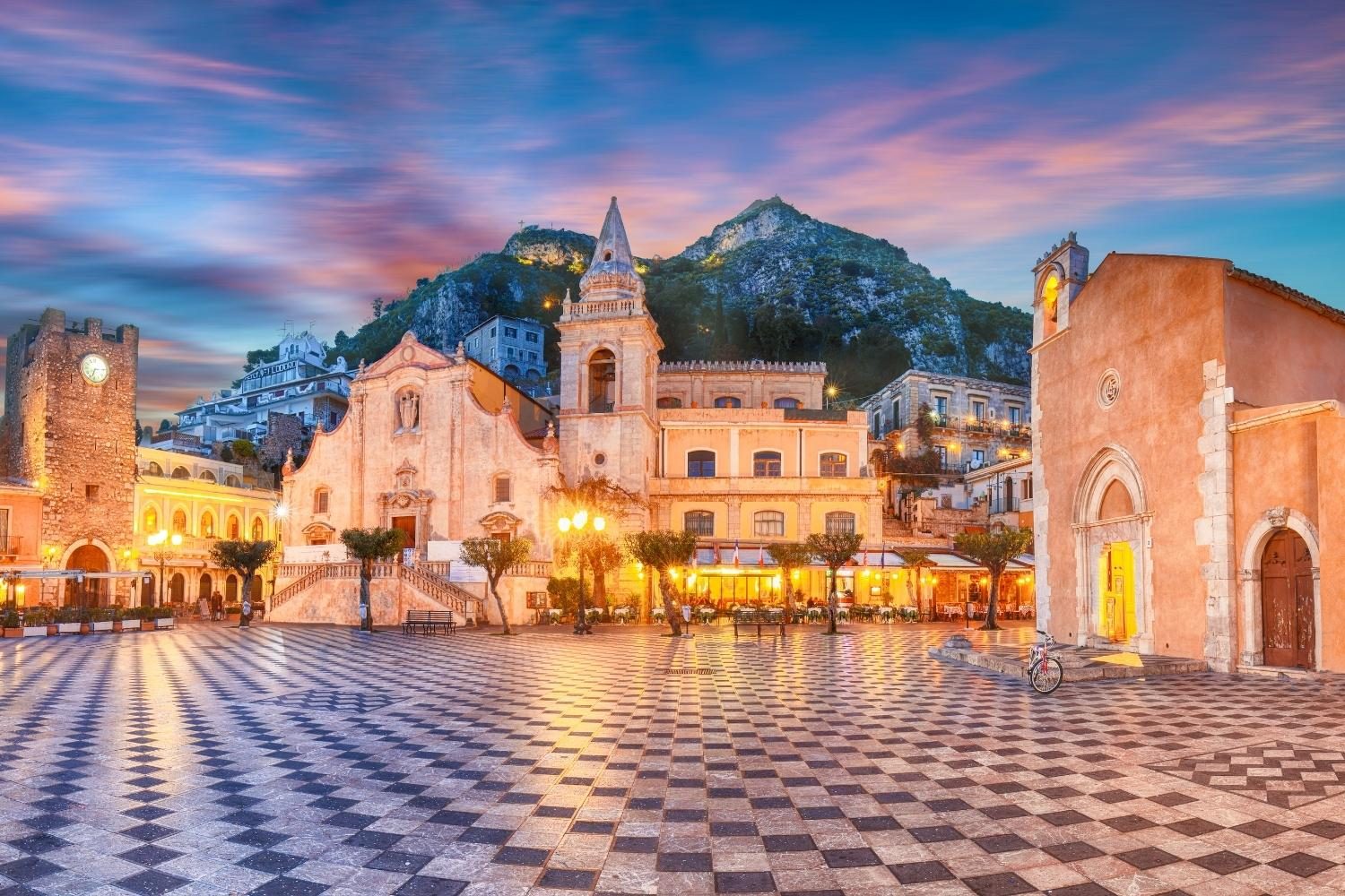 Taormina piazza at dusk