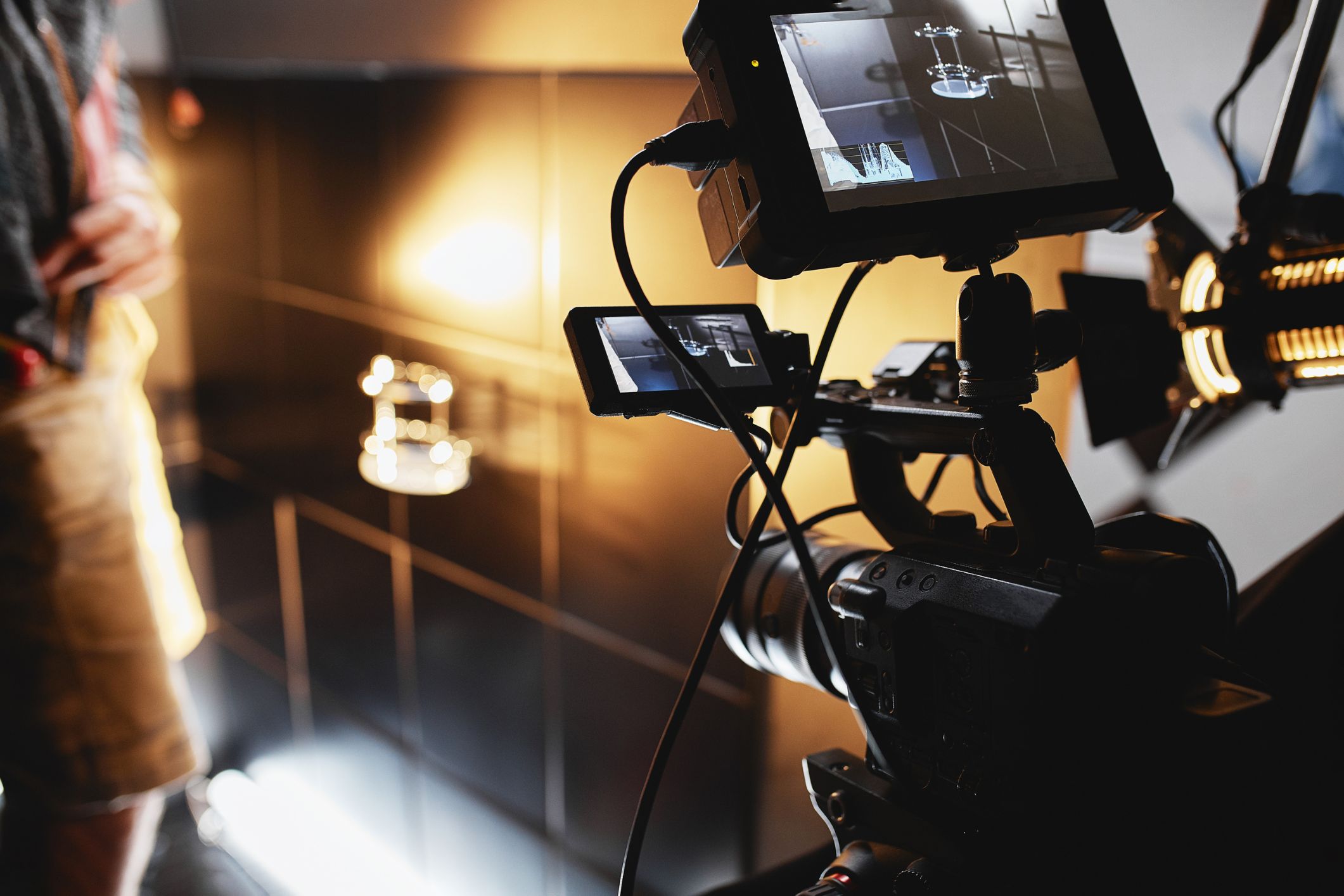 Video production set with lighting